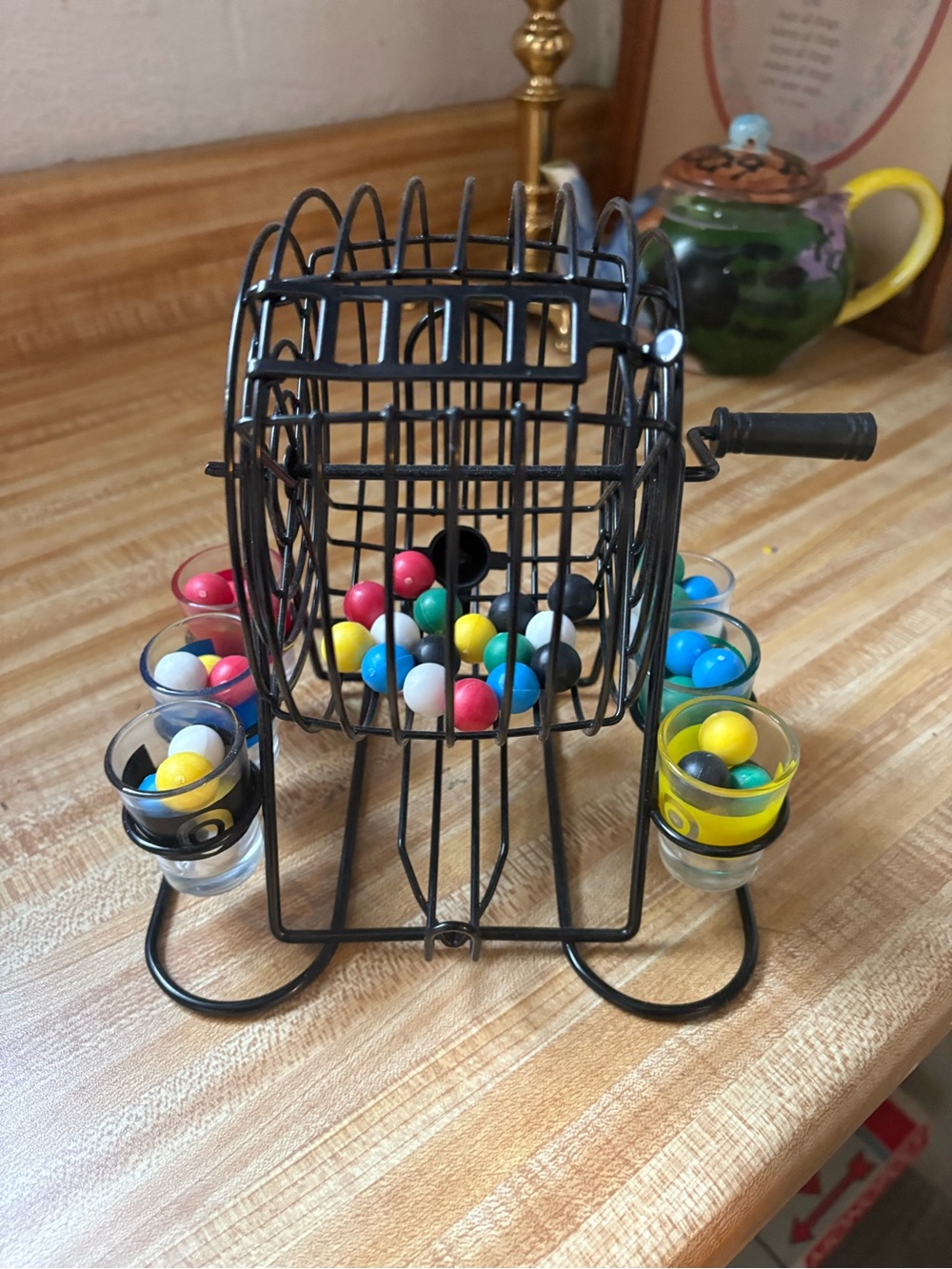 Shots and Alcohol Game Style vintage Metal Bingo Cage with balls& shot glasses